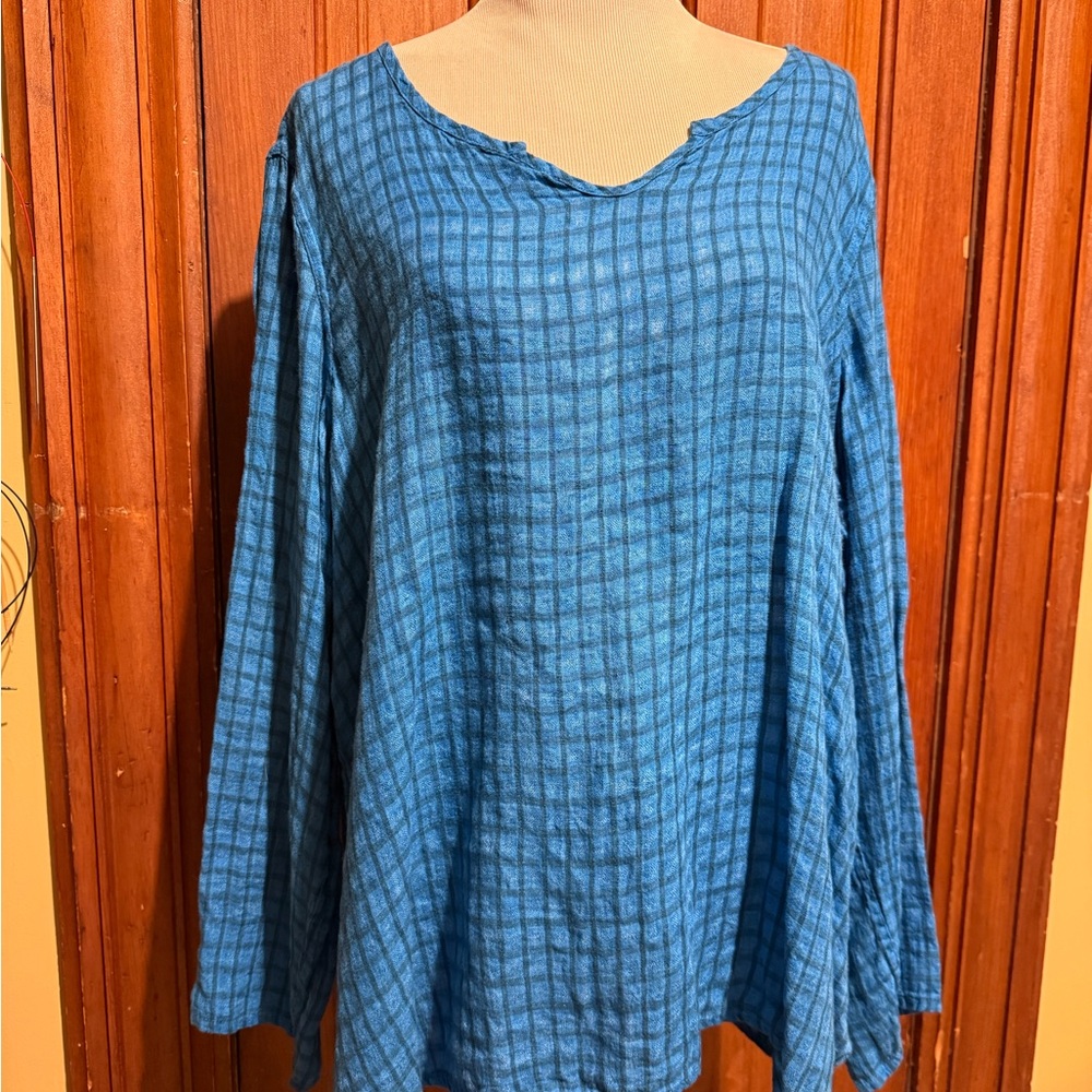 Flax Blue Plaid Lightweight Tunic